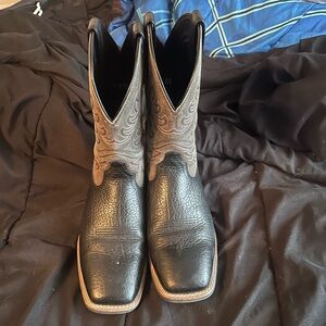Artist black leather square toe cowboy boots